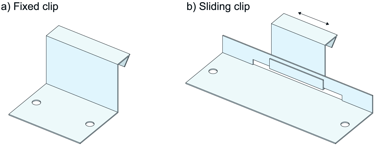 Examples of clips for fixing metal roof coverings